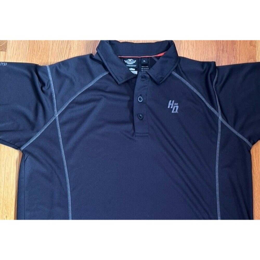 Harley-Davidson Shirt Mens XL  Black Polo Collared Motorcycle Short  Dry Fit - Picture 6 of 9